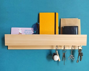 Modern Wooden Wall Organizer for Keys Mail and Coats | Shelf Key Hanger | Key Holder for Wall | Housewarming gift