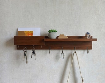 Handcrafted Wood Entryway Organizer | Wall-Mounted Coat Rack with Shelf