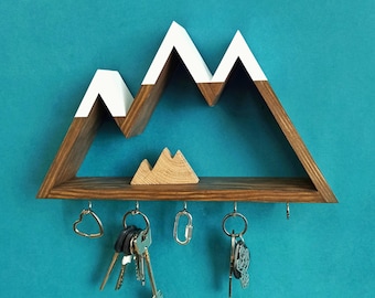 Estante para llaves de montaña / Organizador de entrada de madera de pino