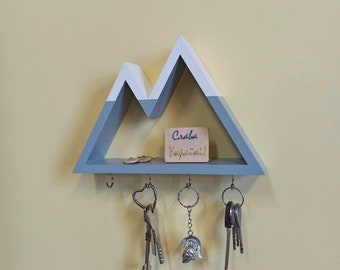 Handcrafted mini shelf with hooks for keys. Wall Key Holder Mountain peaks