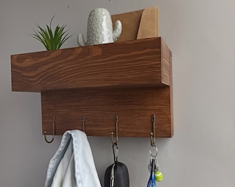 Entryway wooden organizer with hooks