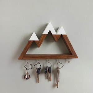 Wall Key Holder Snow-Capped Mountain-Tops | Wooden Wall Key Rack | Mountains Decor | Snowboarding Gift