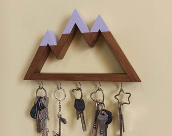 Llavero de pared con diseño de montaña / Soporte de llaves de madera, decoración de esquí