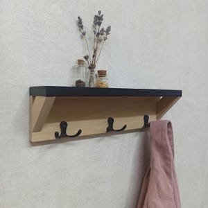 Rustic Reclaimed Aspen Wood Shelf with Hooks – Handcrafted Wall Organizer for Entryway, Bathroom, or Kitchen