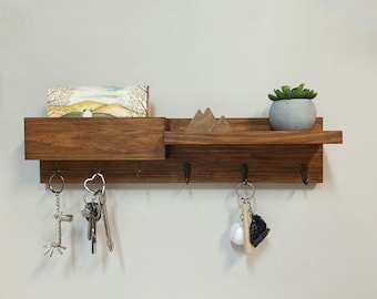 Handmade Wooden Entryway Organizer - Wall Key Holder and Coat Hanger