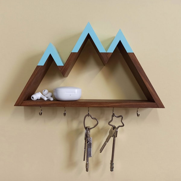 Mountain Wall Art Sleutelhouder met Plank | Wandsleutel Organizer | Inwijdingsfeest cadeau