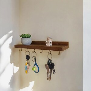 Wall key holder shelf, made with natural wood,hand painted