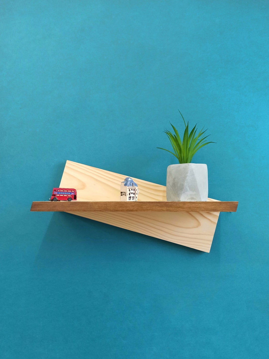 Asymmetrical Shelf Floating Wooden Bookshelf Etsy