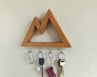Llavero de pared con forma de picos de montaña, organizador de madera de pino