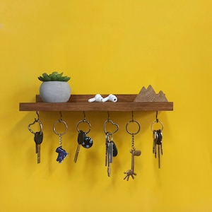 Farmhouse Style Wall Mounted Shelf with hooks for keys
