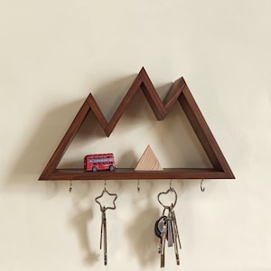 Wall Shelf Mountains With Hooks For Keys | Entryway Organizer | Key Hook For Wall | Wall Key Holder | Handmade Home Wall Decor