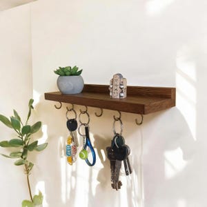 Wooden wall key holder shelf, handmade and hand painted