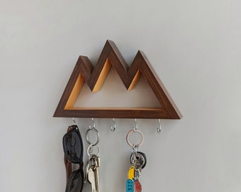 Wooden Mountain Key Holder, Wall Hooks, Snowboarder Gift