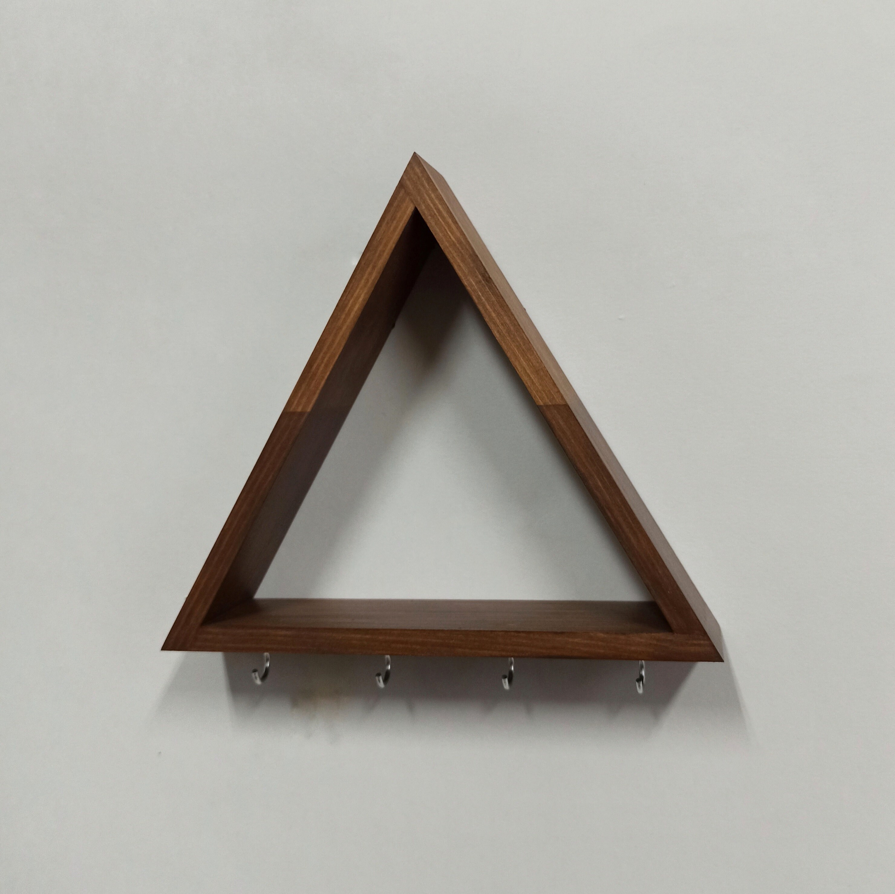 Wooden Triangle Wall Shelf With Hooks | Painted Pine Key Holder - Etsy