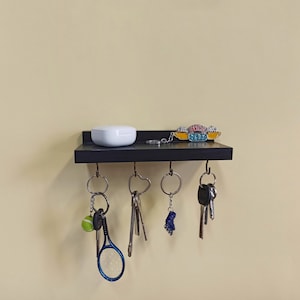 Wooden wall shelf key holder