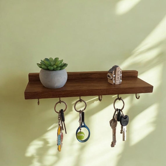 Handmade Floating Shelf with Key Hooks - Farmhouse Entryway Decor and Housewarming Gif