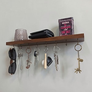 Floating Wooden Shelf with Key Hooks | Wall Key Holder | Entryway Shelf | Housewaming gift