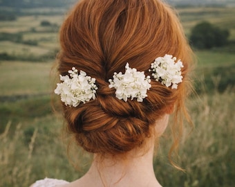 3/5 Pcs Dried Flower Hair Pin // Bride Hair Accessories Bridesmaid Flowergirl Gift // Wedding Flowers // Cream White Everlasting Flowers