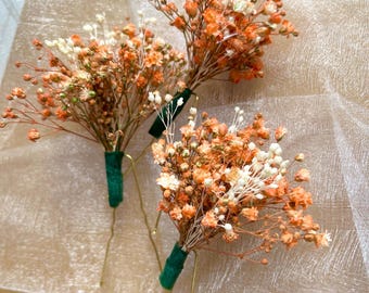 Orange Dried Baby's Breath Hair Pin // Bridal Hair Accessories Bridesmaid Flowergirl Gift // Boho Chic Wedding Flowers// Rustic Wedding