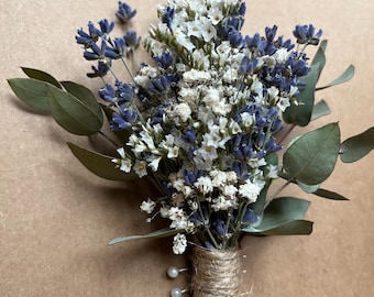 1/3/5 Real Dried Lavender Gypsophila Eucalyptus Buttonhole // For Wedding Baptism Birthday // Bride  Bridesmaid Gift Groom Buttonhole