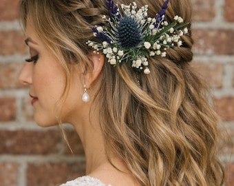 Thistle Lavender  Flower Hair Pin // Bride Hair Accessories Bridesmaid Flowergirl Gift // Wedding Flowers // Purple Blue Cream Flowers