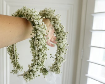 Gypsophila Babys Breath Flower Crown Bride Bridesmaid Gift Flowergirl Headband  Wedding Babyshower Baptism Christening Wreath