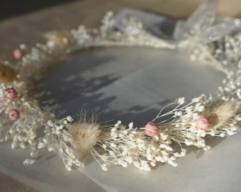 Dried Babys Breath Flower Crown // Baby Children Adult Headband Adjustable // Wedding Baptism // Bride Bridesmaid Flowergirl Style