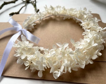 Everlasting White Flower Crown For Bride Bridesmaid Flowergirl Hair Wreath // For Wedding Baptism Birthday Party Babyshower Hairpiece