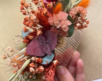 Orange Baby’ s Breath Eucalyptus Flower Comb / Burnt Orange Bride Bridesmaid Flowergirl Gift / Orange Wedding Flowers