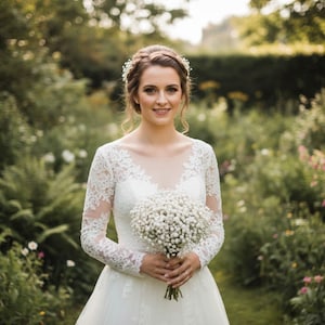 Ramo de Gypsophila estilo bohemio natural para novia, dama de honor, niña de las flores, boda