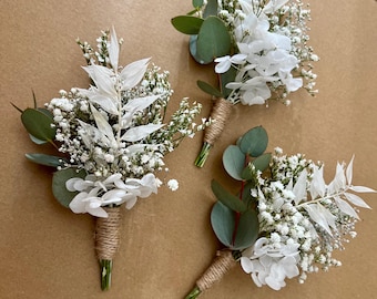 White Cream Buttonhole for the Groom/ Groomsmen Wedding Flowers
