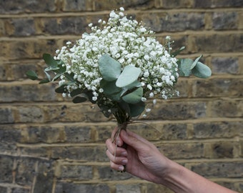 Eucalyptus Babys Breath Bridal Bouquet Bridesmaid Gift Flower Girl Groom Groomsmen Present Wedding Party Centerpiece