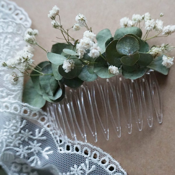 Gypsophila Eucalyptus Comb for Bride // Bridesmaid // Flowergirl // Wedding // Party // Rustic Wedding