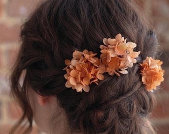 Orange Dried Flower Hair Pin // Bridal Hair Accessories Bridesmaid Flowergirl Gift // Boho Chic Wedding Flowers// Rustic Wedding