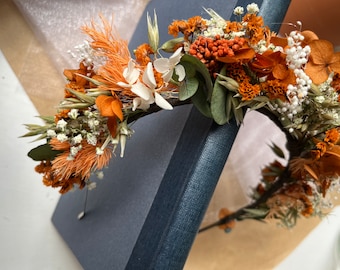 Burnt Orange Boho Alice Band for Bride Bridesmaid Flowergirl / Wedding Birthday Baptism Henna Night/ Everlasting Rustic Hair Piece