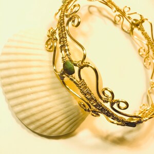 Gold Victorian Style Wire Wrap Bracelet with Picasso Pistachio Pinch Beads image 2