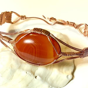 Wire wrap Copper Cuff Bracelet with Orange Agate Gemstone