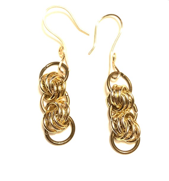 Bronze and Double Gold Knot Dangle Earrings