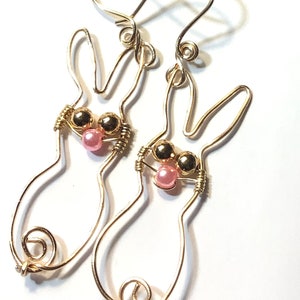 Wire Wrap Bunny Rabbit Earrings Easter Earrings Gold