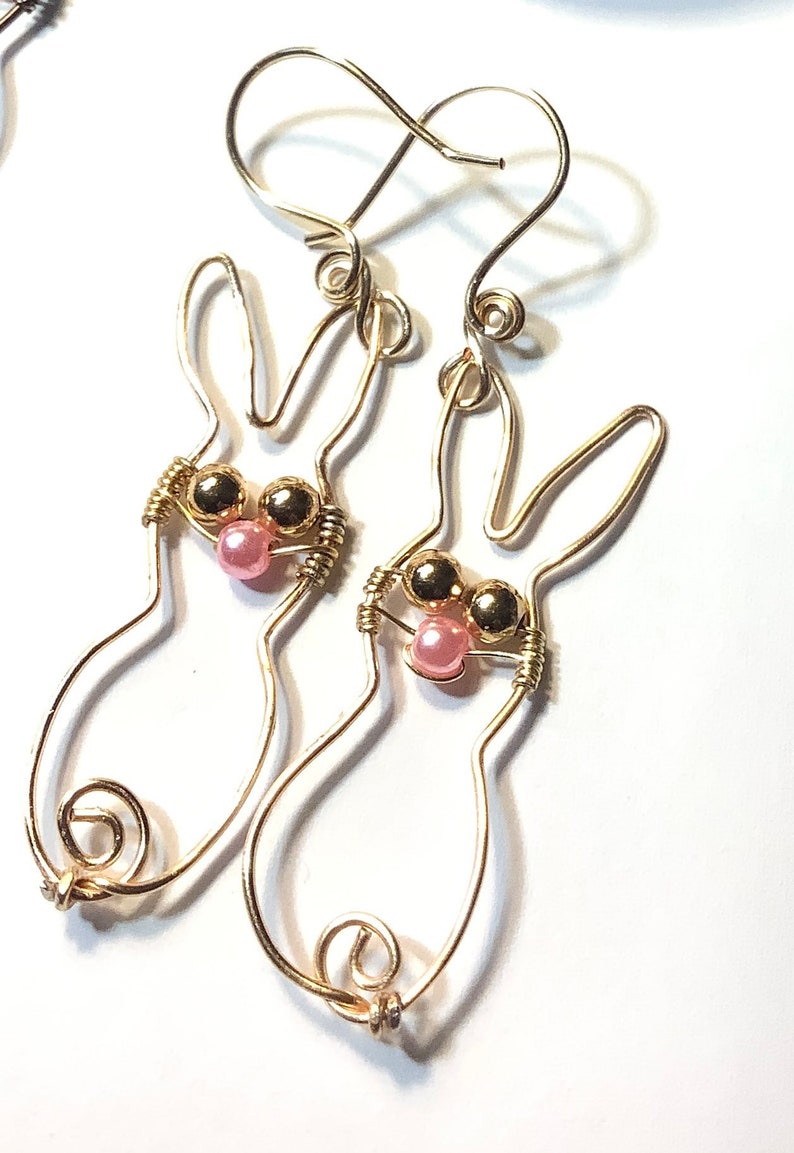 Wire Wrap Bunny Rabbit Earrings Easter Earrings Gold