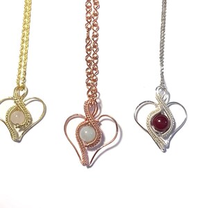 Wire Wrap Gemstone Heart Pendants