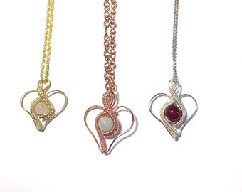 Wire Wrap Gemstone Heart Pendants