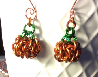 Pumpkin Earrings Chainmaille with Copper Ear hooks