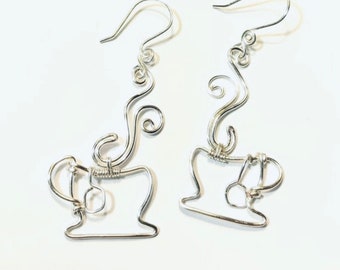 Silver Steaming Cup of Tea Earrings