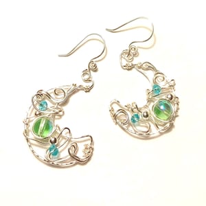 Crescent Moon Earrings with Glass Beads and Crystal Beads Choose Copper or Silver Boho jewelry earrings