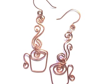 Steaming Cup of Coffee Earrings in Choice of Wire Color