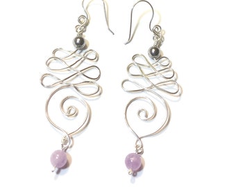 Sterling Silver Unalome Design Earrings with Drop Amethyst Bead