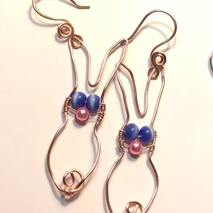 Wire Wrap Bunny Rabbit Earrings Easter Earrings コッパー