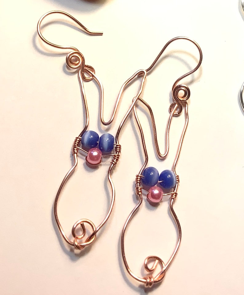 Wire Wrap Bunny Rabbit Earrings Easter Earrings コッパー