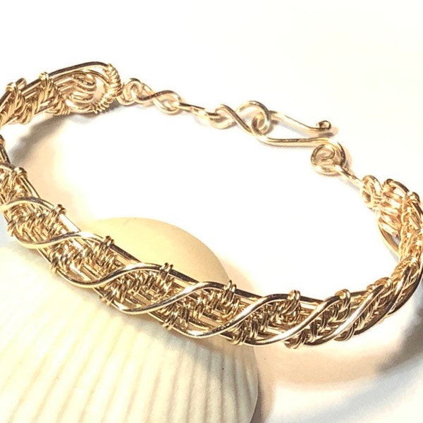 Gold Wire Woven Twist Design Bangle Bracelet